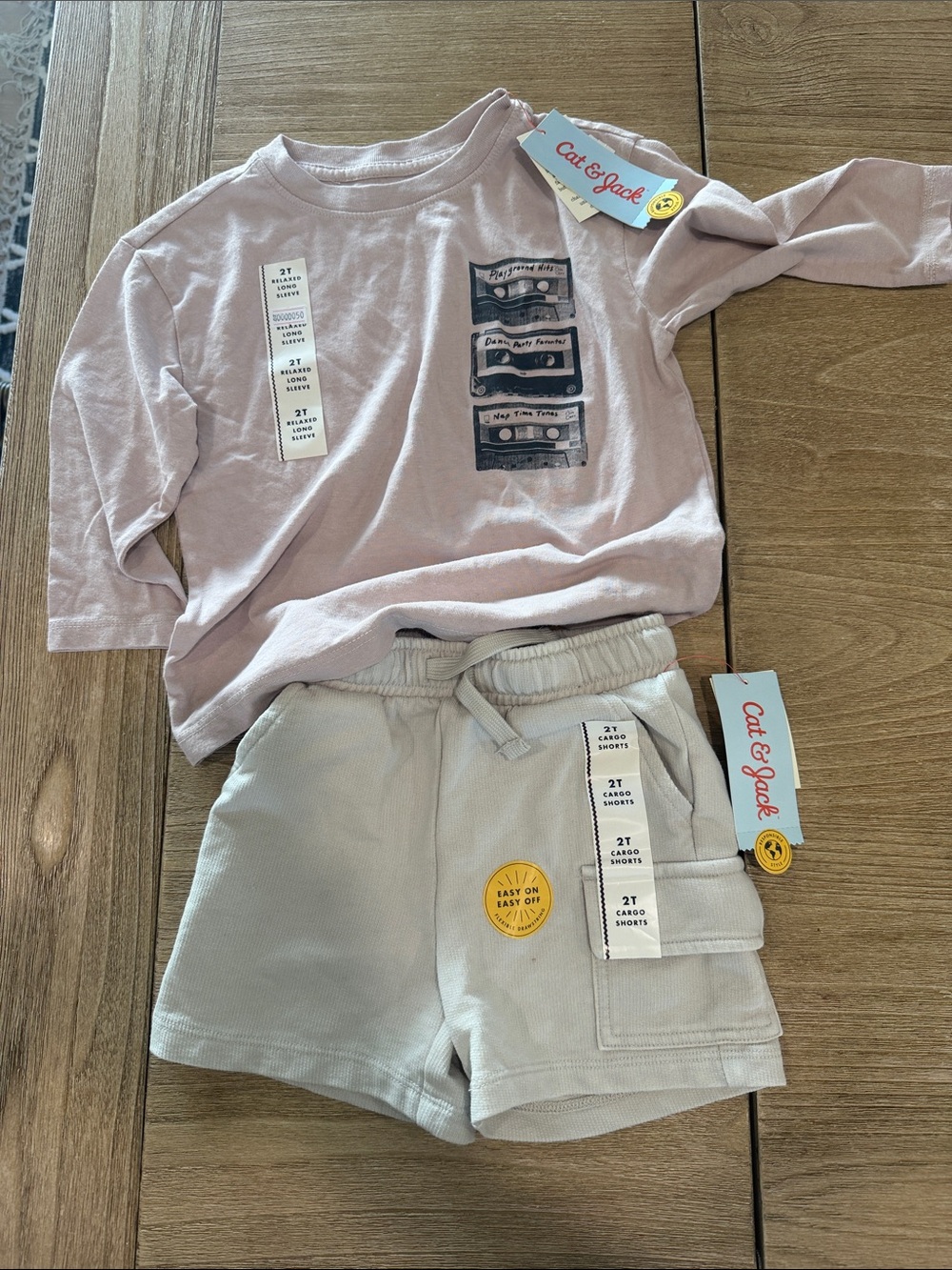 Cat & Jack Lilac Graphic Long-Sleeve Tee and Light tan Shorts Set